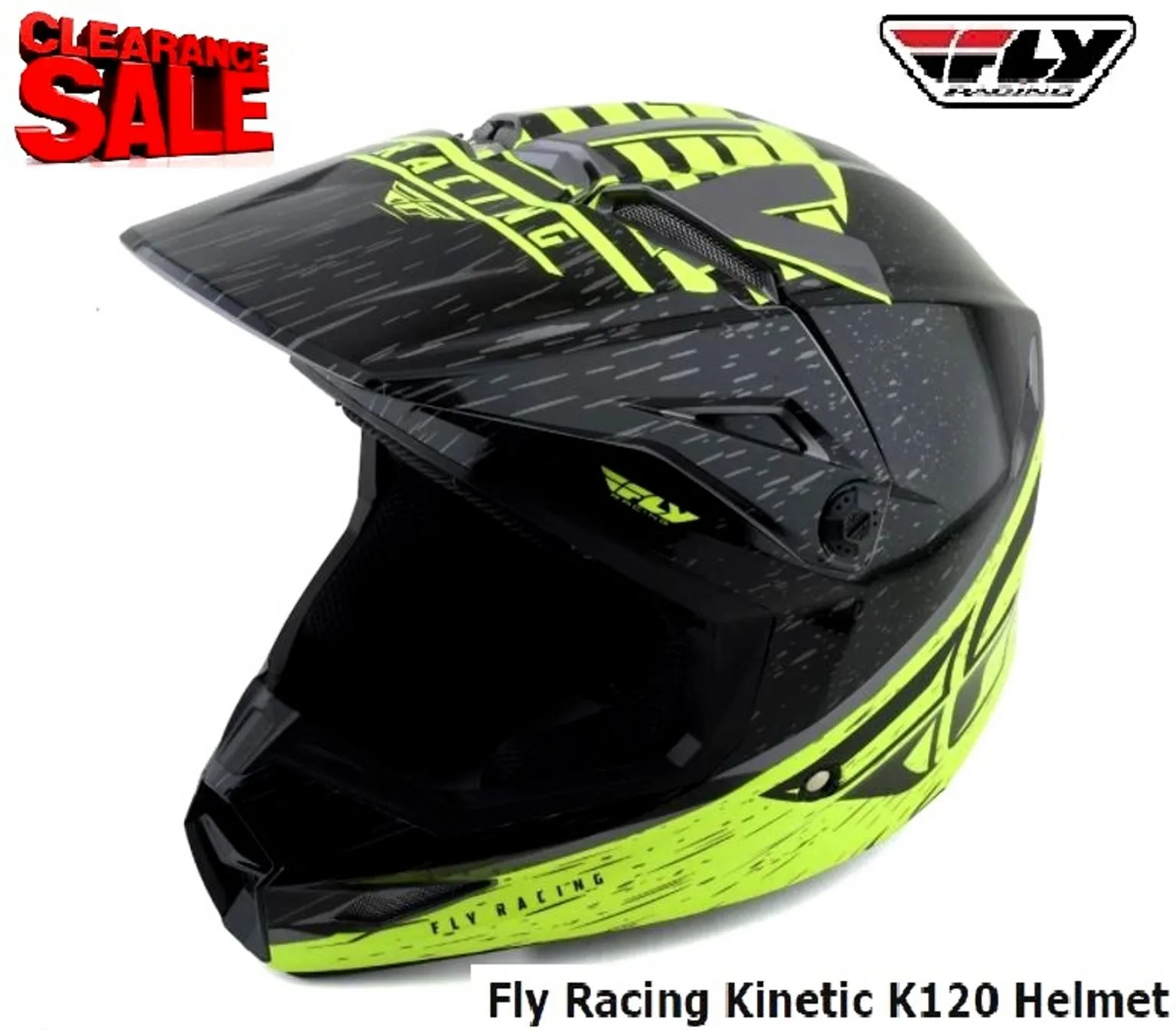 CLEARANCE! Fly Racing Kinetic Dirt Bike Helmet K120 Motocross MX Off Road(HI-VIZ/Black)