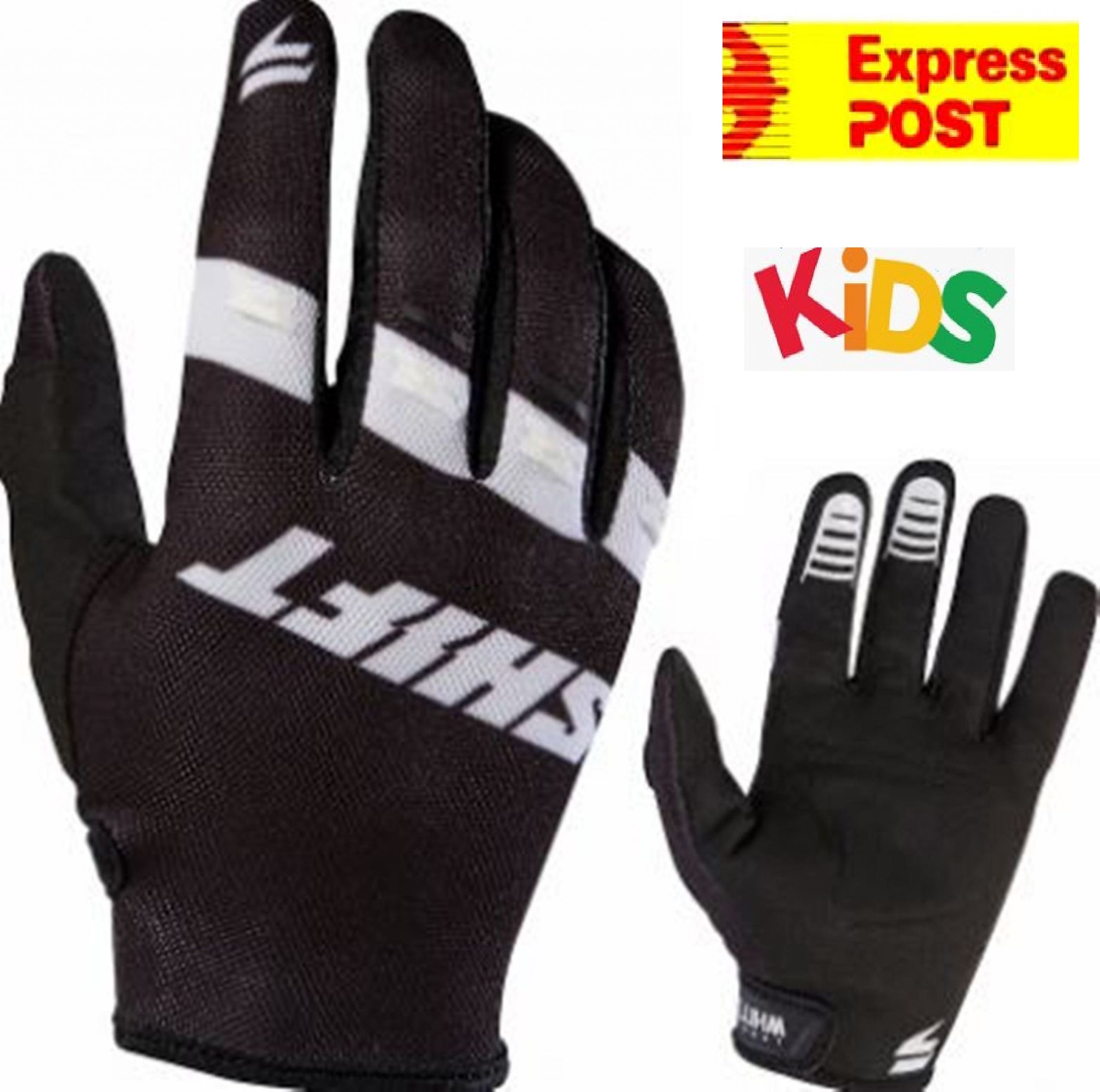 SHIFT YOUTH MOTOCROSS GLOVES Whit 3 Kids black Motorcross BMX dirt bike ...