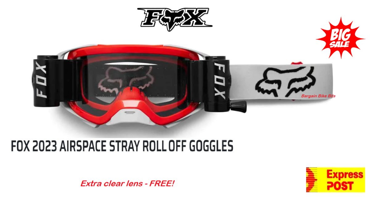 Fox Air Space Stray ROLL OFF Dirt Bike Goggles Red/grey Off Road Motocross MX with FREE extra clear lens