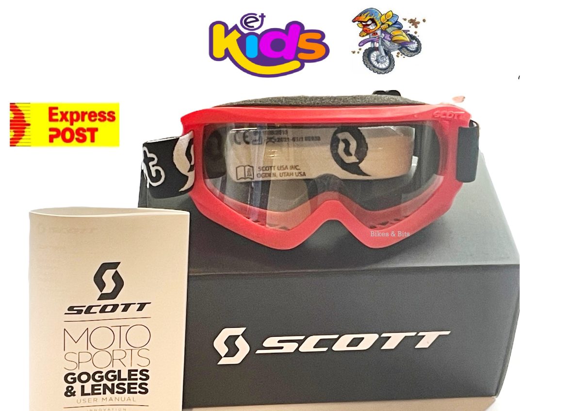 SCOTT AGENT Kids Dirt Bike Goggles RED Clear Lens Youth MX Enduro