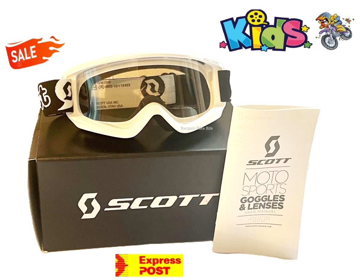 SCOTT AGENT Kids Dirt Bike Goggles WHITE Clear Lens Youth MX Enduro